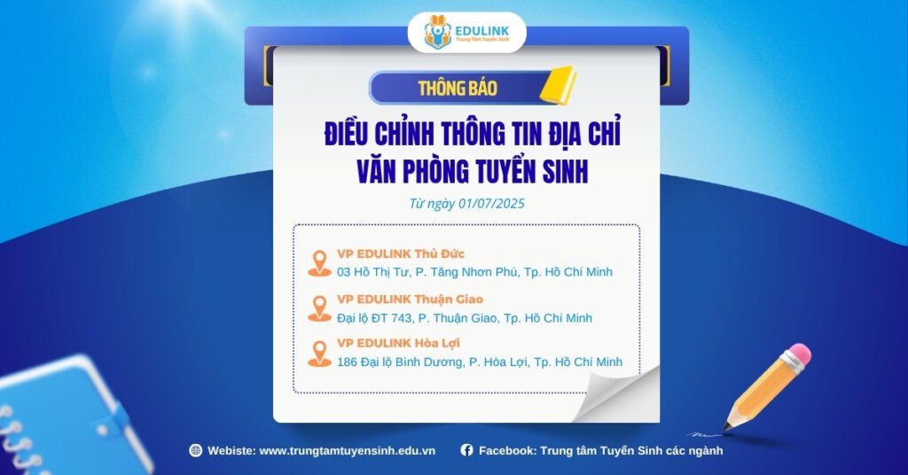 Thông báo điều chỉnh thông tin địa chỉ văn phòng tuyển sinh Edulink